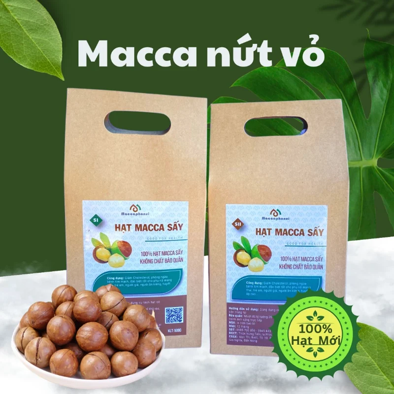 Macca sấy nứt vỏ kèm túi Kraft